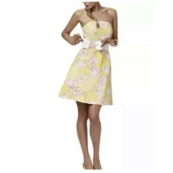 Lilly Pulitzer Dresses & Skirts - Lilly Pulitzer Yellow Starfruit Bow Dress Amberly Pink Strapless
